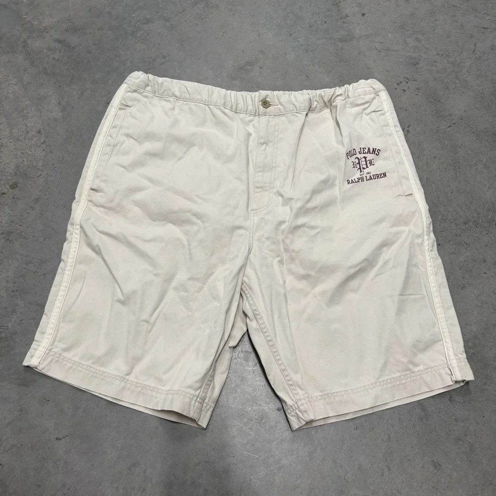 Ralph Lauren Men's Shorts XXL Biege Polo Jeans Co Drawstring 40x11 Cotton‎